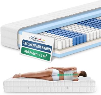 AM Qualitätsmatratzen | Orthopädische 7-Zonen Taschenfederkernmatratze H3 - 140x210 cm