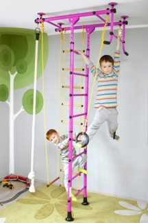 NiroSport Sprossenwand für Kinderzimmer M1 aufbau ohne bohrungen Made in Germany Holzsprossen Rosa Raumhöhe 220 - 270 cm