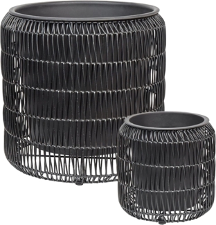 Set mit 2 Blumentöpfen BRODIEA PE Rattan 26 45 cm Schwarz