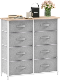 DWVO Kommode mit 8 Schubladen, langlebiger Stoff, Robustes Metallgestell, modern und funktional, ideal für Schlafzimmer, Wohnzimmer, Flur, Kinderzimmer, Hellgrau