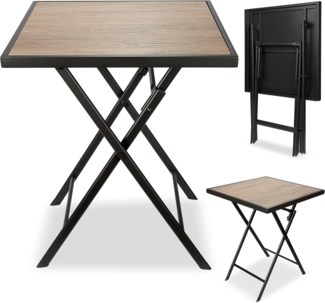 BRUBAKER Gartentisch Bergamo - 58 x 58 cm Balkontisch mit Holz Optik - Wetterfest (1-St, Klapptisch für Balkon, Terrasse - Bistrotisch), Metall Beistelltisch klappbar - Campingtisch eckig