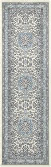 Orientalischer Kurzflor Teppich Parun Täbriz Creme Hielblau - 80x250x0,9cm