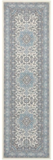 Orientalischer Kurzflor Teppich Parun Täbriz Creme Hielblau - 80x250x0,9cm