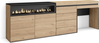 Skraut Home | Sideboard, Kommode | Aufbewahrungsschrank | 227 x 75 x 35 cm | Für Schlafzimmer, Zimmer | Elektrokamin. | Kommode mit Schubladen | Schminktisch | Moderner Stil | Eiche