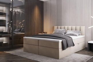 Palermo Boxspringbett mit Bettkästen H3 Matratze mit Topper (Beige, 160x200 cm)