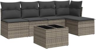 vidaXL 6-tlg. Garten-Sofagarnitur mit Kissen Grau Poly Rattan 3217530