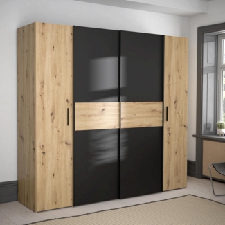 FORTE Kapaza Kleiderschrank, Holzwerkstoff, Braun/Schwarz, 200,1 x 190,5 x 61,2 cm