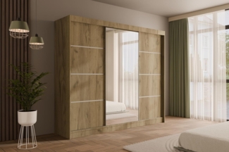 ALTDECOR Schiebetürenschrank PAOKI (Kleiderschrank Garderobenschrank mit viel Stauraum Moderner Schrank) Spiegel Spiegeltüren Vielseitiger Schwebetürenschrank LED Beleuchtung