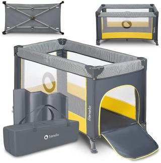 LIONELO Stefi Baby Laufstall, Kinderbett, Reisebett ab Geburt bis 15 kg, Seiteneingang, Sicherungssystem LockGuard, Blockade der Räder, Tragetasche, zusammenklappbar