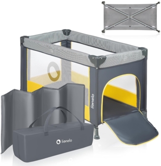 LIONELO Stefi Baby Laufstall, Kinderbett, Reisebett ab Geburt bis 15 kg, Seiteneingang, Sicherungssystem LockGuard, Blockade der Räder, Tragetasche, zusammenklappbar