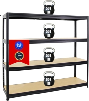 PROREGAL Schwerlastregal Dino Extra Breit 180 x 200 x 60 cm Fachlast 500kg Schwarz, Garagenregal, Lagerregal, Steckregal, Weitspannregal
