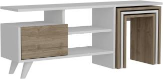 Alphamoebel 2237 TV Board Lowboard Fernsehtisch Fernsehschrank Sideboard, Fernseh Schrank Tisch für Wohnzimmer, Weiß Walnuss, 120 x 29,5 x 49 cm