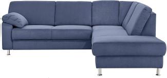 Cavadore Ecksofa Belfast mit Ottomane rechts / Polsterecke mit Federkern / inkl. Vorziehsitz und Bettkasten / 243 x 88 x 218 / Mikrofaser Blau