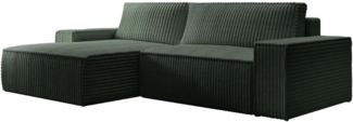 Vente-unique - Ecksofa mit Schlaffunktion - Ecke links - grob gerippter Cord - Tannengrün - AMELIA