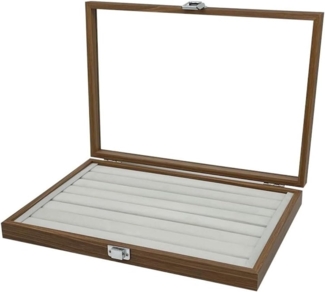 mixed24 Schmuckkasten Holz Ringlade Ringe Ringbox Ringkoffer Schmucklade Schmuckkoffer, Deckel aus Echtglas Aufbewahrungsbox Ringdisplay Schmuckbox