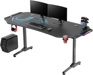 ULTRADESK Frag XXL RGB LED | Gaming-Schreibtisch mit großer Arbeitsfläche & XXL-Pad, 2 Kabeldurchlässe | Gut für Home Office, Fach für Steckdosenleisten | Stahlgestell, Blaues Pad, 160x75 cm