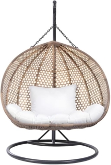 Vente-unique - Hängesessel 2-Sitzer Polyrattan - Beige mit weißem Kissen - VAHINA von MYLIA