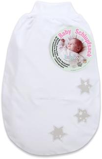 babybay Schlupfsack Organic Cotton mit Gurtschlitz, weiß Applikation kleine Sterne perlgrau Sterne weiß