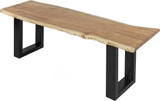 SAM Sitzbank 140x42 cm Quintus, Akazien-Holz naturfarben, schwarz lackierte Metallbeine, Bank mit echter Baumkante, Massive Holzbank