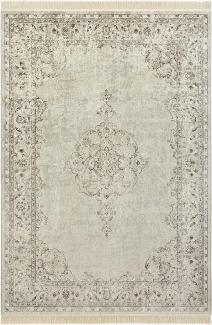 Orientalischer Samt-Teppich Fransen Oriental Vintage Medallion Creme - 195x300x0,5cm