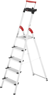 Hailo Trittleiter L85 ComfortLine Alu-Haushaltsleiter, Sicherheitsleiter mit 5 Stufen &, XXL-Alu-Stufen, Rutschsicherer Steckfuß