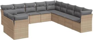 vidaXL 11-tlg. Garten-Sofagarnitur mit Kissen Beige Poly Rattan