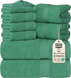Utopia Towels 8-teiliges Premium-Handtuch-Set, 2 Badetücher, 2 Handtücher und 4 Waschlappen, 600 g/m², 100% ringgesponnene Baumwolle, Fitnessstudio, Hotel und Spa (Jägergrün)