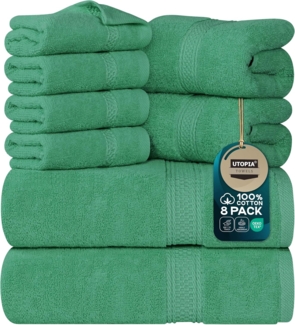 Utopia Towels 8-teiliges Premium-Handtuch-Set, 2 Badetücher, 2 Handtücher und 4 Waschlappen, 600 g/m², 100% ringgesponnene Baumwolle, Fitnessstudio, Hotel und Spa (Jägergrün)