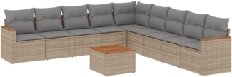 vidaXL 10-tlg. Garten-Sofagarnitur mit Kissen Beige Poly Rattan 3258468