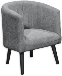 PAUL Loungesessel mit Armlehnen, Grau - Moderner Wohnzimmer Sessel gepolstert mit schwarzen Massivholz Füßen - 61 x 82 x 58 cm (B/H/T)