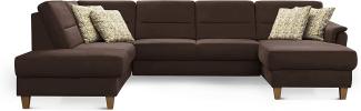 CAVADORE U-Form-Sofa Palera / Wohnlandschaft mit Schlaffunktion, Stauraum und Federkern / 314 x 89 x 212 / Mikrofaser, Braun