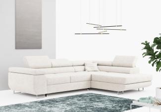 Ecksofa L-Form Couch mit Schlaffunktion und Verstellbare Kopfstützen - GUSTAW - Weiß Boucle - Rechts