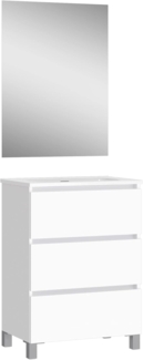 Baikal 280034584 Badezimmermöbel-Set Neo mit Waschbecken aus Keramik und glattem Mondspiegel, DREI Schubladen, auf Füßen, weiß lackiert, Maße 50 x 83 x 39 cm, Möbel montiert