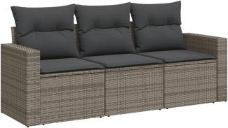 vidaXL Garten-Sofagarnitur mit Kissen, 3-teilig, Polyrattan, Grau