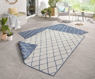 In- & Outdoor Wendeteppich Malaga Blau Creme - 200x290x0,5cm