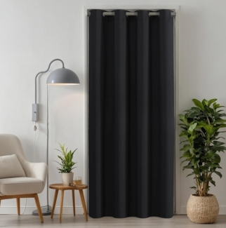 tinycurtains Türvorhang mit Stange silber 70-120 cm Thermo Vorhang ohne Bohren, blickdicht, Ösen, abdunkelnd, Polyester, blickdicht, Schwarz Eclipse, Türgardine mit Klemmstange verdunkelnd