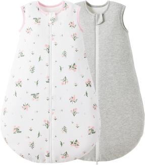 Duomiaomiao 2.5Tog Schlafsack Baby Ganzjahres, 100% Baumwolle Baby Schlafsack Winter, Mädchen Schlafsack Neugeboren,Warmer Schlafsack Neugeborene Kinder(2.5 TOG/Hellgrün+Blumen/100)