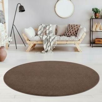 Jimri Moderner Teppich Wohnzimmer – Weich, Strapazierfähig & Pflegeleicht – Einfarbig Braun-Taupe, Rund & Rechteckig – Hochwertige Verarbeitung – Oeko-TEX Zertifiziert – Braun-Taupe, Rund 120 cm
