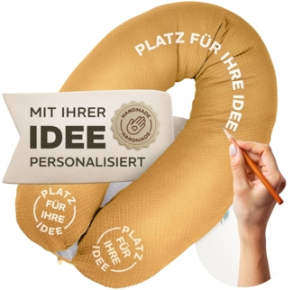 sei Design XXL Stillkissen Seitenschläferkissen - Musselin-Bezug personalisiert mit Namen Geburtsdatum: personalisierte Geschenke zum Geburt Baby Geschenk für Junge oder Mädchen