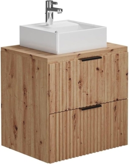 Vente-unique - Waschbeckenunterschrank hängend mit Ablagen & Aufsatzwaschbecken quadratisch – Streifenoptik – Hell-Natur – L60 cm – ZEVARA