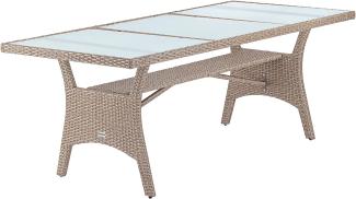 Casaria Polyrattan Gartentisch 190 x 90 x 74 cm mit Ablage Sicherheits- Glasplatte Höhenverstellbar Wetterfest Garten Terrasse Esstisch Gartenmöbel