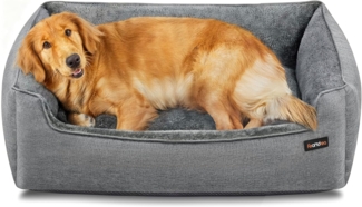 Feandrea Hundebett, Hundekissen in Leinenoptik, Hundekorb, erhöhte Ränder, rutschfeste Unterseite, Bezug abnehmbar waschbar, XL, für große Hunde, 100 x 75 x 25 cm, hellgrau PGW014GD01