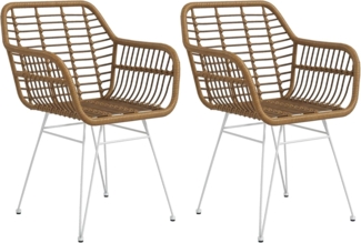 HOMCOM Esszimmerstuhl Essstuhl mit Rückenlehne, Küchenstühle mit Rattenoptik (Wohnzimmerstühle, 2 St), für Wohnzimmer, Esszimmer, Braun