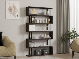 Hanah Home Stylish Anthracite Bookshelf, 90 x 162.6 x 22 cm | 100% Melamine Coated Particle Board, 18 mm Thick | Wall-Mountable, Multiple Shelves for Extra Storage