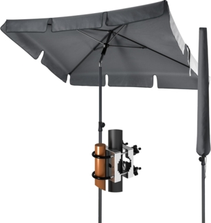 Menz Sonnenschirm Balkon als Sonnenschutz Balkon 3-IN-1 SET - UPF 50+ Sonnenschirm rechteckig 200x125 cm in Anthrazit + Sonnenschirmhalter Balkongeländer + Sonnenschirmhülle