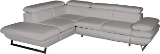 Mivano Ecksofa Prestige / Schlafsofa in L-Form mit Ottomane und Bettfunktion / Kopfstützen und Armlehne verstellbar / 265 x 74 x 223 / Kunstleder, hellgrau