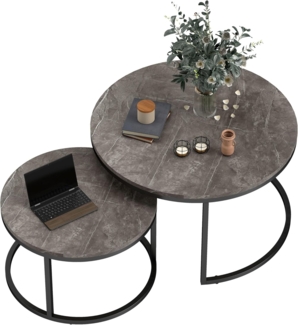 HOMCOM Couchtisch Beistelltisch mit Metallgestell, Stapelbar (Wohnzimmertisch, 2-St, Kaffeetisch), für Wohnzimmer, Schlafzimmer, Balkon Grau