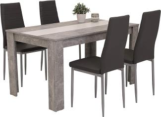 Tischgruppe mit 4 Stühlen HELENE Beton Grau Nb. Wendeplatte