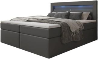 Boxspringbett Reposito mit LED, USB und Stauraum 180x200 Grau H2 (bis 70kg)