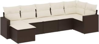 vidaXL 7-tlg. Garten-Sofagarnitur mit Kissen Braun Poly Rattan 3251620